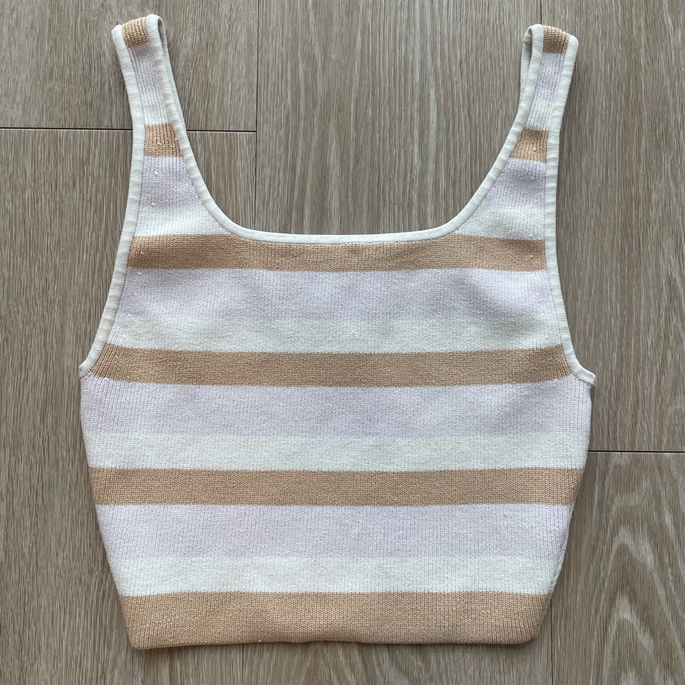 Aritzia Babaton Knit Stretchy Cropped Tank Top Pink White Beige Size Small